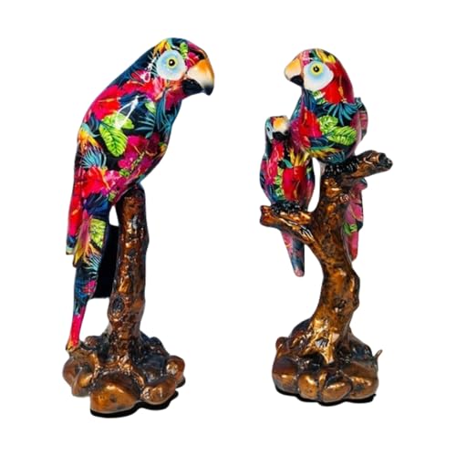 YOYUMI Skulptur Bunte Papageien-Ornamente Für Zuhause Wohnzimmer Kunstharz Kunsthandwerk Wohnzimmer Tv-Schrank Dekoration Geschenk 2-Teiliges Set von YOYUMI