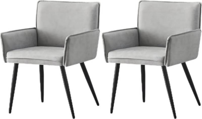 YOZI Esszimmerstuhl 2x Esszimmerstuhl Polsterstuhl Rück/Armlehne Esszimmerstuhl hellgrau, 2er Set von YOZI