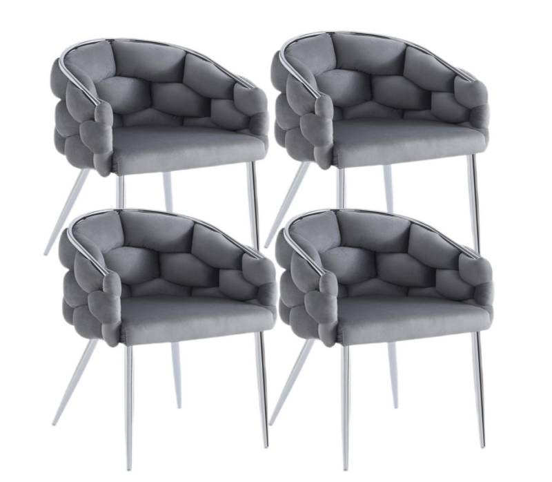 YOZI Esszimmerstuhl Sessel Polsterstuhl Rück- Armlehne Esszimmerstuhl Samt 65x61x79cm (Packung, 4 St), 2 oder 4 oder 6erSet, Chrom Gestell von YOZI