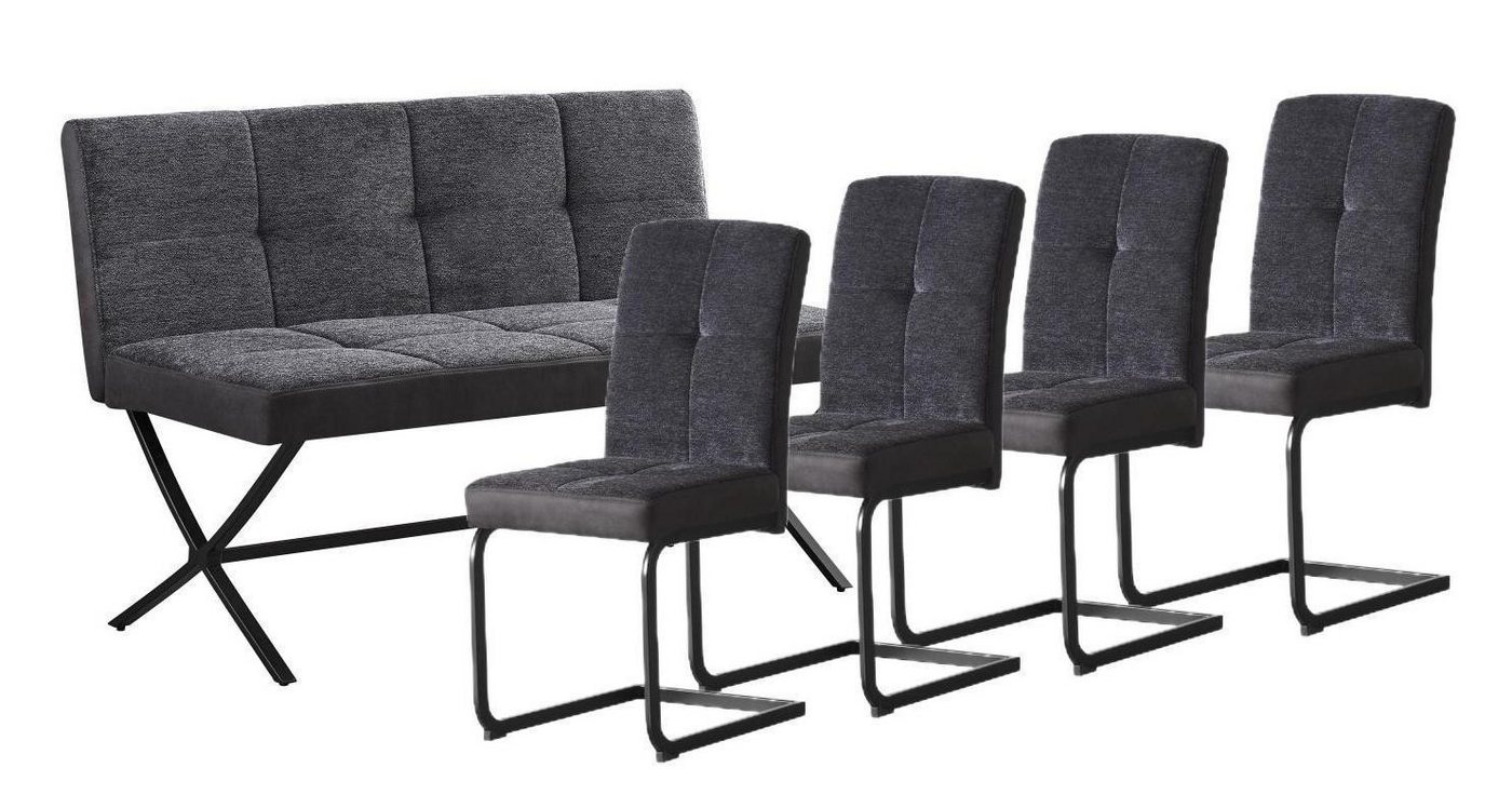YOZI Sitzbank Essbank Sitzbank mit Rückenlehne und 4x Freischwing Stühle (1+4Set), Frei im Raum stellbargepolstert, 2x Bank + 4x Stühle, gepolstert von YOZI