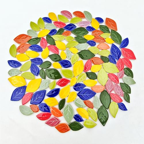 500 g Blattförmige Keramik-Mosaikfliesen, Keramik-Mosaikstücke für Handwerk, Heimdekoration oder Bastelarbeiten, Mosaikherstellung (gemischte Farben) von YOZIEMQ