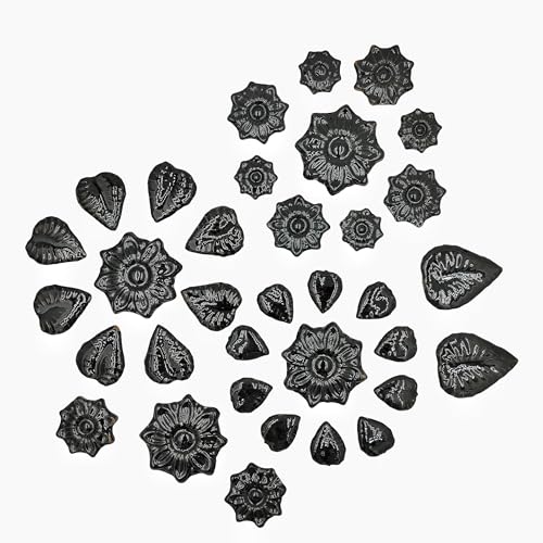 Keramik-Mosaikfliesen zum Basteln, 3 Größen, Blumen und Blätter, Keramik-Mosaikfliesen für Heimdekoration oder Bastelarbeiten, wie Mosaik-Untersetzer, Vasen, Bilderrahmen, Tassen, Schwarz von YOZIEMQ