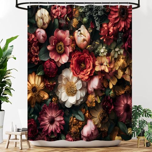 YOZSLGU Duschvorhang mit Vintage-Blumenmuster, Schwarz, Boho, Blumenmuster, botanisch, ästhetisch, Bauernhaus-Blumen, einzigartig, für Damen und Mädchen, Stoff-Badezimmer-Dekor-Vorhänge mit Haken, 178 YOZSLGU Duschvorhang mit Vintage-Blumenmuster, Schwarz, Boho, Blumenmuster, botanisch, ästhetisch, Bauernhaus-Blumen, einzigartig, für Damen und Mädchen, Stoff-Badezimmer-Dekor-Vorhänge mit Haken, 178 von YOZSLGU