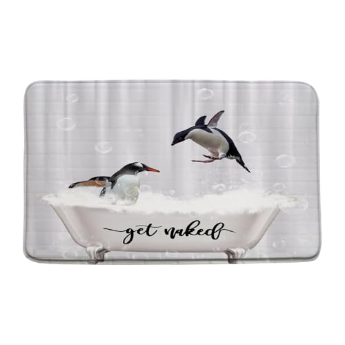 YOZSLGU Lustiger Pinguin-Badematte, niedliches Tier in der Badewanne, Get Naked White, modern, kreativer Memory-Schaum, Badezimmer, Küche, Teppich, 45 x 75 cm von YOZSLGU