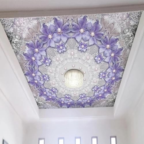 YOZYOOOZ Geprägte lila Blume Perlendecke 3D Wandbild selbstklebend PVC geeignet für Wohnzimmer Büro Schlafzimmer Kinderzimmer Wohndekoration von YOZYOOOZ