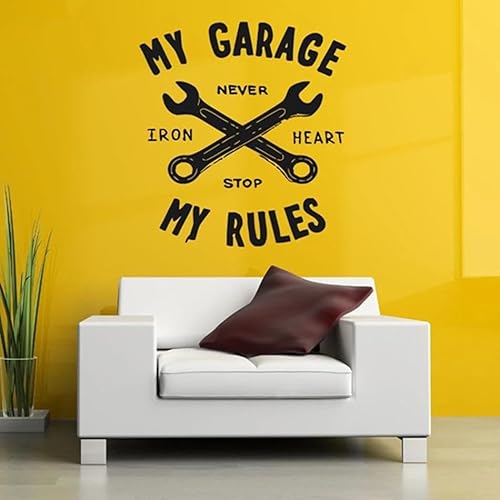 YOZYOOOZ Meine Garage Meine Regeln Zitat Wand Vinyl Aufkleber Home Garage Dekor Auto Reparatur Schilder Wandtattoo Garage Abnehmbares Poster 57x62cm von YOZYOOOZ