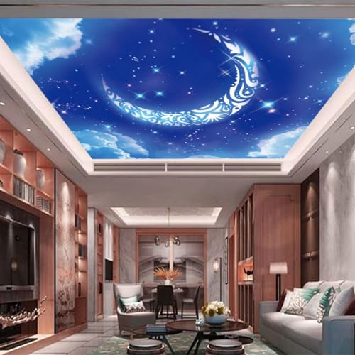 YOZYOOOZ Sternenhimmel blauer Himmel weiße Wolken Sterne Mond 3D-Wandbild selbstklebendes PVC geeignet für Wohnzimmer Büro Schlafzimmer Kinderzimmer Heimdekoration von YOZYOOOZ