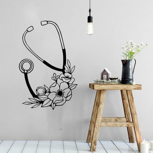 YOZYOOOZ Stethoskop floral Krankenschwester Wandaufkleber Krankenhaus Arzt Stethoskop medizinische Wandaufkleber Vinyl Dekoration Tapete Wand Kunst Aufkleber von YOZYOOOZ