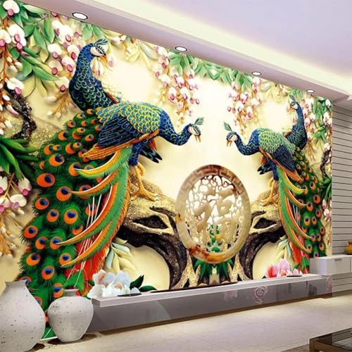 YOZYOOOZ Tier Pfau Grüne Zweige Natur Hintergrund 3D Tapete Wohnzimmer TV Sofa Schlafzimmer Arbeitszimmer Kinderzimmer Wandkunst Dekoration von YOZYOOOZ