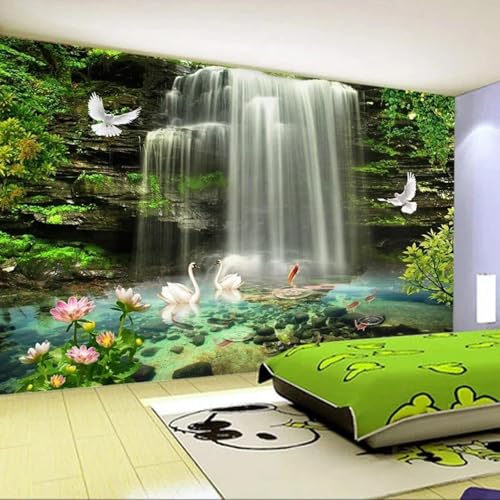 YOZYOOOZ Wasserfall Lotus Taube Naturlandschaft 3D Wandbild Tapete Selbstklebendes PVC Wasserdichtes Poster Geeignet für Schlafzimmer Wohnzimmer Dekoration von YOZYOOOZ