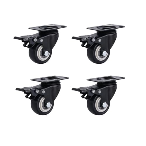 2,5 Zoll schwarzes Doppellager-Universalrad mit Bremsen, verdickte tragende Flachrolle, gerichtetes mobiles Riemenscheiben-Kleinrad, 4 Stück(Brake wheel) von YPAPBHT