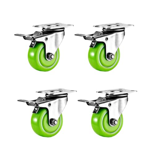 YPAPBHT 304 Edelstahlrollen for Industrieanlagen Polyurethan PU-Radkern 1,5 Zoll/2 Zoll Grünes Universalrad mit Bremse(2 inches,Brake Wheel) von YPAPBHT