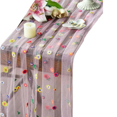 YPBEW Gesteppte Tischdecke im Leinen-Stil, mehrfarbige Stickerei, robustes Polyester, für Zuhause, Esszimmer, Akzente, Spitze, bestickte Tischdecke von YPBEW