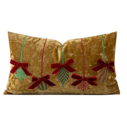 YPBEW Weihnachtlicher Polyester-Kissenbezug, Stickerei-Designs, bequemes Wohnaccessoire, Festival, Familiendekoration, Kissen von YPBEW