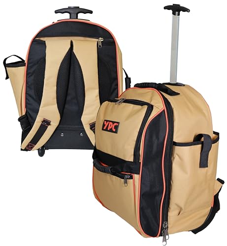 YPC Juggernaut Trolley Werkzeugrucksack XXL – Wasserfester Werkzeug Organizer, Stabiler Teleskopgriff, Tragegriffe & Kunststoffboden, Schultergurt mit Brustriemen, Sand, 54x36x25cm – 15kg Tragkraft… von YPC