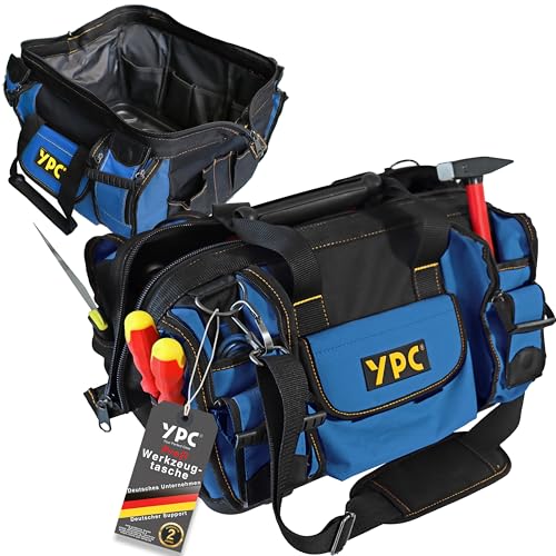 YPC Profi Werkzeugtasche leer XXL – 42x30x25cm große Tasche mit stabilem Boden, Wasserfest, Tragegriff & verstellbarer Schultergurt, Arbeitstasche, Reisetasche, Tool Bag für Werkzeug – 20 kg Tragkraft von YPC