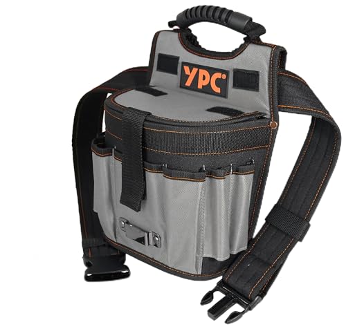 YPC Rapid Werkzeug Gürteltasche XXL – Profi Werkzeuggürtel, Großer Arbeitsgürtel, wasserfeste Werkzeugtasche mit Schlaufen, reißfest, Tragegriff, 11 Taschen, Grau-Schwarz, 29x20x13cm – 5 kg Tragkraft von YPC