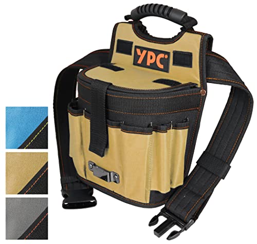 YPC Rapid Werkzeug Gürteltasche XXL – Profi Werkzeuggürtel, Großer Arbeitsgürtel, wasserfeste Werkzeugtasche mit Schlaufen, reißfest, Tragegriff, 11 Taschen, Sand-Schwarz, 29x20x13cm – 5 kg Tragkraft von YPC