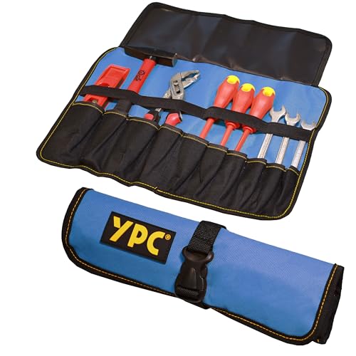 YPC VarioRoll L – 45x32cm, 10 Steckfächer und 4 Halteschlaufen, Werkzeugtasche rollbar, Messertasche, Werkzeug Rolltasche, Werkzeugrolle, Schraubendreher & Maulschlüssel Tasche leer von YPC