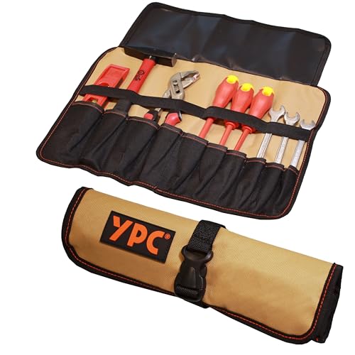 YPC VarioRoll L – 45x32cm, 10 Steckfächer und 4 Halteschlaufen, Werkzeugtasche rollbar, Messertasche, Werkzeug Rolltasche, Werkzeugrolle, Schraubendreher & Maulschlüssel Tasche leer von YPC