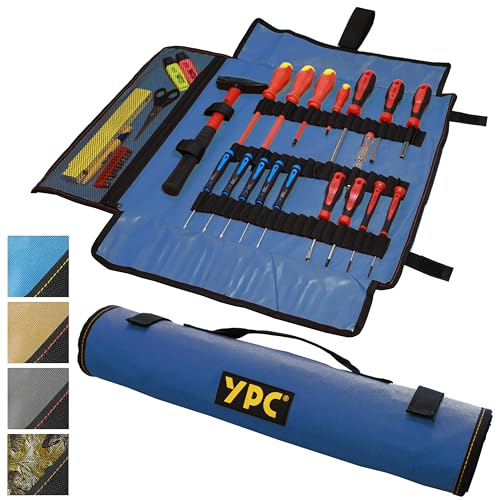 YPC VarioRoll XXL – 62x44cm, 60 Halteschlaufen und Netztasche, Werkzeugtasche rollbar, Messertasche, Werkzeug Rolltasche, Werkzeugrolle, Schraubendreher & Maulschlüssel Tasche leer von YPC