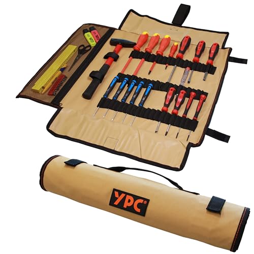 YPC VarioRoll XXL – 62x44cm, 60 Halteschlaufen und Netztasche, Werkzeugtasche rollbar, Messertasche, Werkzeug Rolltasche, Werkzeugrolle, Schraubendreher & Maulschlüssel Tasche leer von YPC