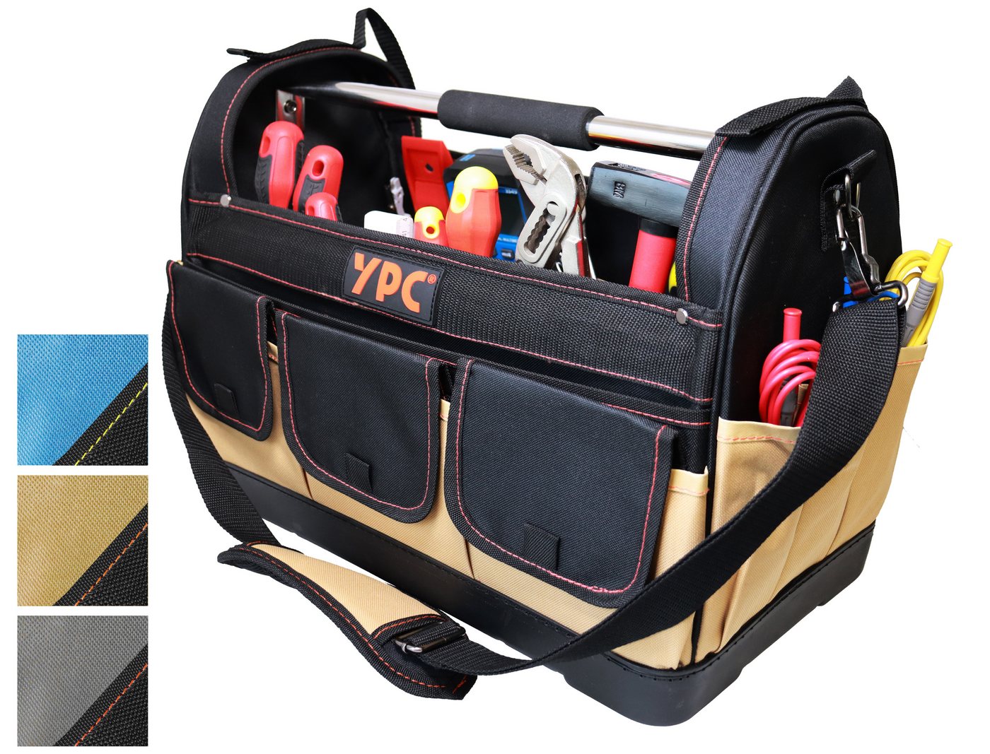 YPC Werkzeugtasche Pioneer" Werkzeugkorb XXL, 45x35x23cm, 20 kg Tragkraft, stabil, praktisch, Schultergurt mit Polster, Metall-Handgriff" von YPC