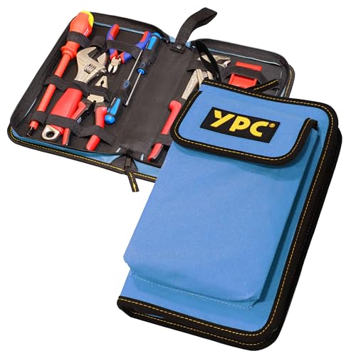 YPC ZipCaddy L – 31x17x5cm Werkzeugmappe/Werkzeug Organizer mit großer Außentasche und 17 Halteschlaufen, Werkzeugtasche leer, Werkzeug Mappe, Zangen Tasche, Tool Case von YPC