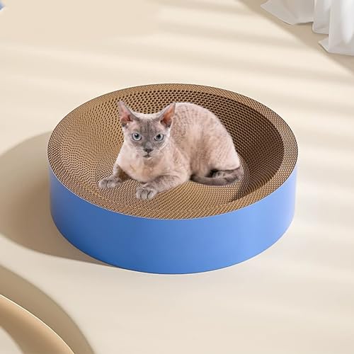 Katzenkratzpad, Rundes Katzenkratz-Loungebett, Katzenkratzbrett Aus Pappschale, Nest Aus Wellpappe, Langlebig, Leicht, Konkaves Design,Blau,XL von YPDOPORA