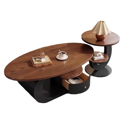 YPDOPORA 2-Teiliges Modernes Ovales Couchtisch-Set, Couchtische Mit Stauraum, Beistelltisch Mit Metallrahmen, Mesa De Centro para Sala Minimalista Für Wohnzimmer,Schwarz,120 * 50 * 55cm von YPDOPORA
