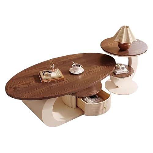 YPDOPORA 2-Teiliges Modernes Ovales Couchtisch-Set, Couchtische Mit Stauraum, Beistelltisch Mit Metallrahmen, Mesa De Centro para Sala Minimalista Für Wohnzimmer,Weiß,130 * 50 * 55cm von YPDOPORA
