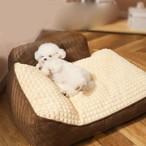 YPDOPORA Hundecouchbett Für Kleine Hunde, Flauschiges Anti-Angst-Hundebett, Haustier-Couchbetten Mit Abnehmbarem, Waschbarem Bezug, Hundesofas Mit Rutschfester Unterseite Für Katzen Und Hunde,Braun,M von YPDOPORA