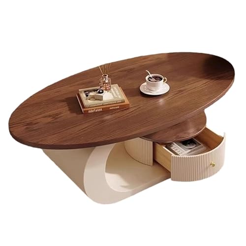 YPDOPORA Mitteltisch Für Modernes Wohnzimmer, Couchtische Aus Holz Mit Stauraum, Ovaler Couchtisch Mit Schublade Und Ablage, Akzenttische Für Wohnzimmer, Büro,Beige,100 * 50cm von YPDOPORA