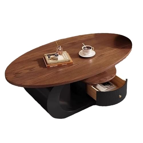 YPDOPORA Mitteltisch Für Modernes Wohnzimmer, Couchtische Aus Holz Mit Stauraum, Ovaler Couchtisch Mit Schublade Und Ablage, Akzenttische Für Wohnzimmer, Büro,Schwarz,120 * 60cm von YPDOPORA