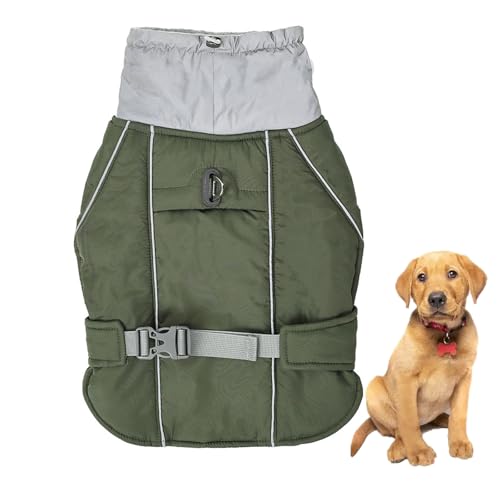 YPDOPORA Warmer Wintermantel Für Hunde, Wintermantel Für Hunde Mit Integriertem Geschirr, Reflektierende Haustierjacke Mit Fleecefutter, Rollkragenjacke Für Haustiere, wasserdichte Hundemäntel,Grün,M von YPDOPORA