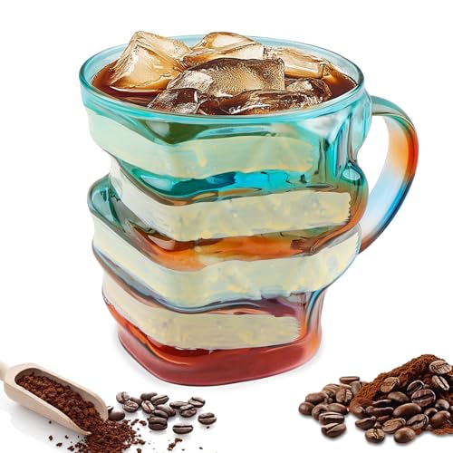 YPLonon Bemalte Buch Tasse Mit Griff 3D-Buch Design Kaffeetasse Bunt Gestapelt Buchliebhaber Tee Tasse Premium-Harz gemaltes buch kaffeetasse für Literaturliebhaber von YPLonon