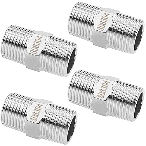 YPLonon Edelstahl Doppelnippel Verchromt 1/2" V2A Gewindefitting 2x Außengewinde 4 Stücke Nippelmuffe Silber Übergangsnippel-Absatznippel Fitting für Rohrleitungen Ventile und Zulaufschlauchverbinder von YPLonon
