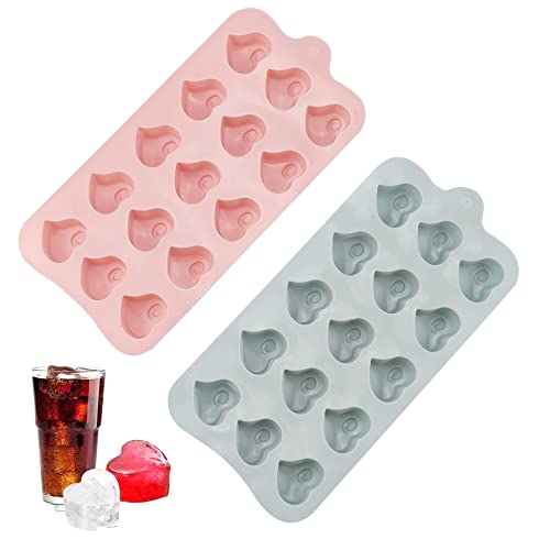 YPLonon Eiswürfelform Herz Silikon 2 Stück 15-Fach Eiswürfelform Eiswürfelschalen Herzform Rosa + Grau Eiswürfelbehälter 21 * 10cm für Bier Cocktails Whisky Wasser Soda Obst von YPLonon