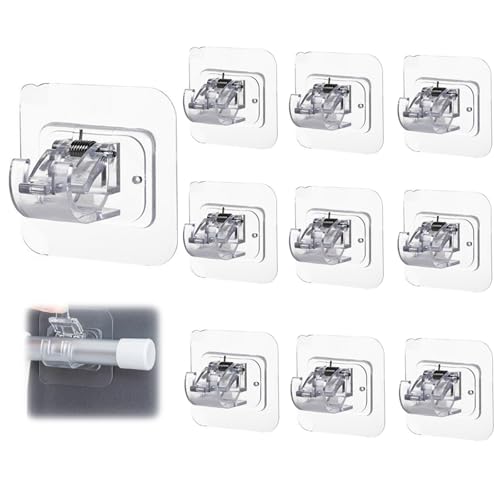 YPLonon Selbstklebende Gardinenstangen Halterung 10 Stück Vorhangstange Halterung Transparente Gardinenstangenhalter Curtain Rod Holder Gardinenstange Ohne Bohren für Haus Küche Badezimmer von YPLonon