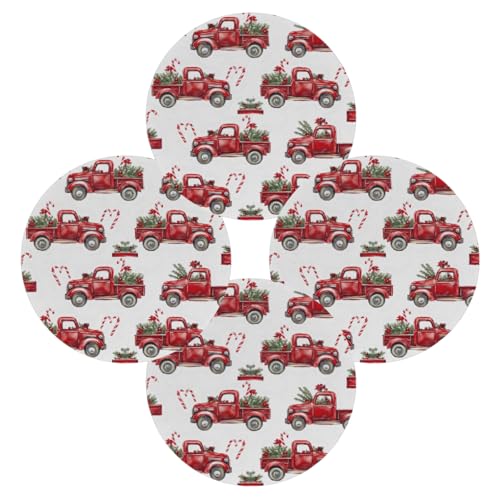 Runde Tischsets 4er Set für Esstisch Weihnachten Rot LKW Tischsets Winter Tannenzweig Xmas Waschbar Hitzebeständig Tischmatte für Küche Dekoration von YPPAHHHH