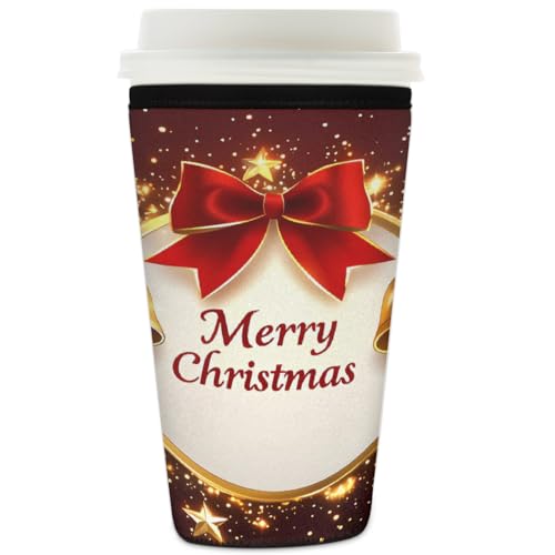 Wiederverwendbare Eiskaffee-Hülle, Frohe Weihnachten, Neopren-Becherhülle für kalte Getränke, Weihnachtsglocken-Isolator, Getränkehalter für kalte Getränke, 907 ml von YPPAHHHH