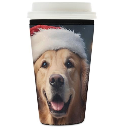 Wiederverwendbare Eiskaffee-Hülle, Weihnachts-Golden Retriever Hund, Neopren-Becherhülle für kalte Getränke, Isolator, Getränkehalter für kalte Getränke, 907 ml Wiederverwendbare Eiskaffee-Hülle, Weihnachts-Golden Retriever Hund, Neopren-Becherhülle für kalte Getränke, Isolator, Getränkehalter für kalte Getränke, 907 ml von YPPAHHHH