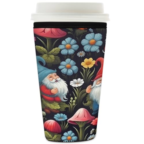 Wiederverwendbare Eiskaffee-Hülle, niedliche Zwerge, Pilzblume, Neopren-Becherhülle für kalte Getränke, Isolator, Getränkehalter für kalte Getränke, 907 ml Wiederverwendbare Eiskaffee-Hülle, niedliche Zwerge, Pilzblume, Neopren-Becherhülle für kalte Getränke, Isolator, Getränkehalter für kalte Getränke, 907 ml von YPPAHHHH