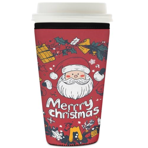 Wiederverwendbare Eiskaffee-Hülle, rotes Weihnachtsmuster, Neopren-Becherhülle für kalte Getränke, Isolator, Getränkehalter für kalte Getränke, 907 ml Wiederverwendbare Eiskaffee-Hülle, rotes Weihnachtsmuster, Neopren-Becherhülle für kalte Getränke, Isolator, Getränkehalter für kalte Getränke, 907 ml von YPPAHHHH