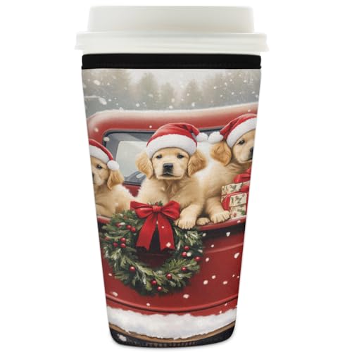 Wiederverwendbare Eiskaffeehülle, weihnachtlicher roter LKW-Hund, Neopren-Becherhülle für kalte Getränke, Isolator, Getränkehalter für kalte Getränke, 907 ml Wiederverwendbare Eiskaffeehülle, weihnachtlicher roter LKW-Hund, Neopren-Becherhülle für kalte Getränke, Isolator, Getränkehalter für kalte Getränke, 907 ml von YPPAHHHH