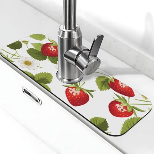 YPPAHHHH Wasserhahnmatte mit frischen Erdbeeren und Blumenmuster, für Küchenspüle, Spritzschutz, saugfähige Wasserhahnmatte, Kieselgur, schnell trocknend, Spülbecken-Pad für Badezimmer, Theke YPPAHHHH Wasserhahnmatte mit frischen Erdbeeren und Blumenmuster, für Küchenspüle, Spritzschutz, saugfähige Wasserhahnmatte, Kieselgur, schnell trocknend, Spülbecken-Pad für Badezimmer, Theke von YPPAHHHH