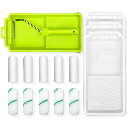 Farbroller Wandfarbe,Lackier Set(15Pcs):1 x Farbwanne klein,3 x Farbwanne Liner,1 x Farbroller Bügel,5 x Farbrolle,5 x Schaumstoffrolle,Farbwalzen Malerset,10 cm Malerrolle klein von YPQPKLJ