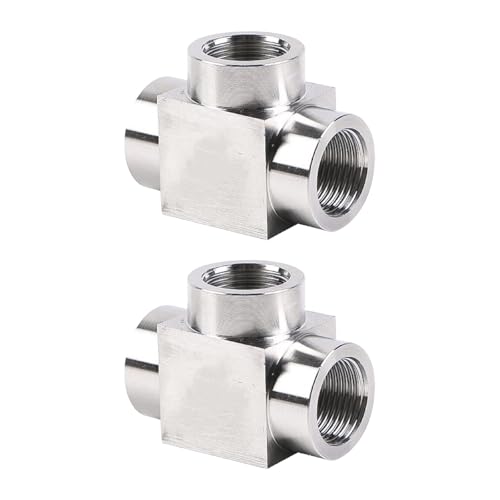 2 Stück Edelstahl T-förmige Hochdruckverschraubung 3-Wege-Schlauchadapter Innengewinde Anschluss für Sanitär-Hochdruck-Rohrverschraubung Adapter von YPREWY