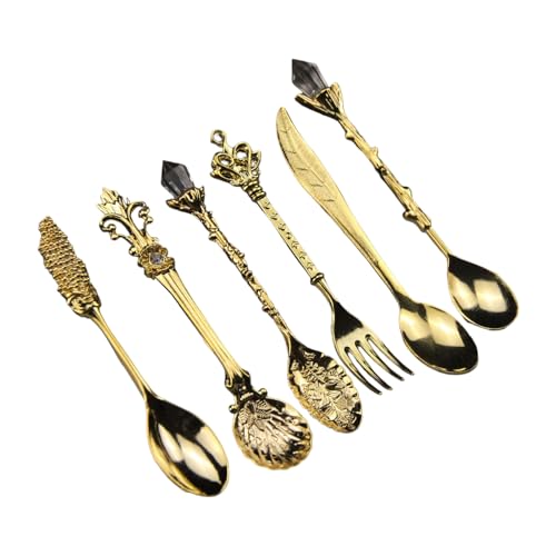 Antikes Teelöffel-Set mit ergonomischem Griff, 6 Stück, Kristall-Zink-Legierung, rostfrei, Kaffeelöffel, Küchenzubehör, ergonomische Cocktail-Rührlöffel von YPREWY
