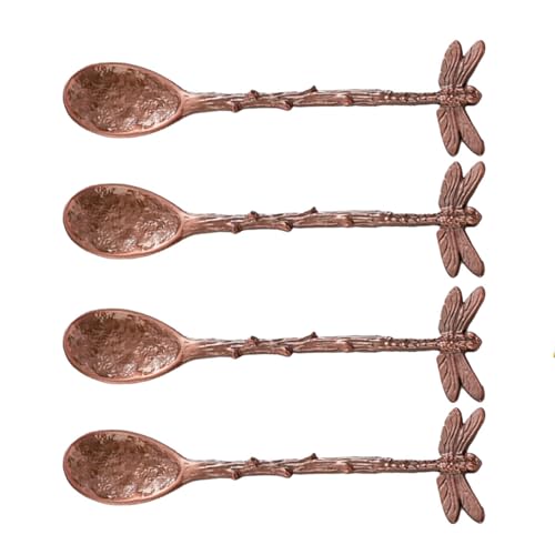 Set mit 4 stabilen Teelöffeln in Libellenform, dekorative Wassertropfen, Kaffee- und Teelöffel mit langem Libellengriff von YPREWY